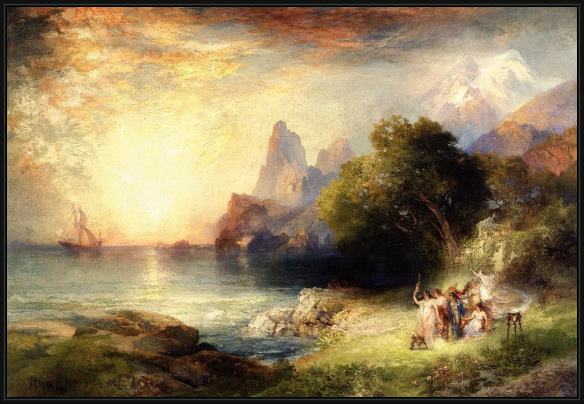 Framed Thomas Moran ulysses and the sirens painting