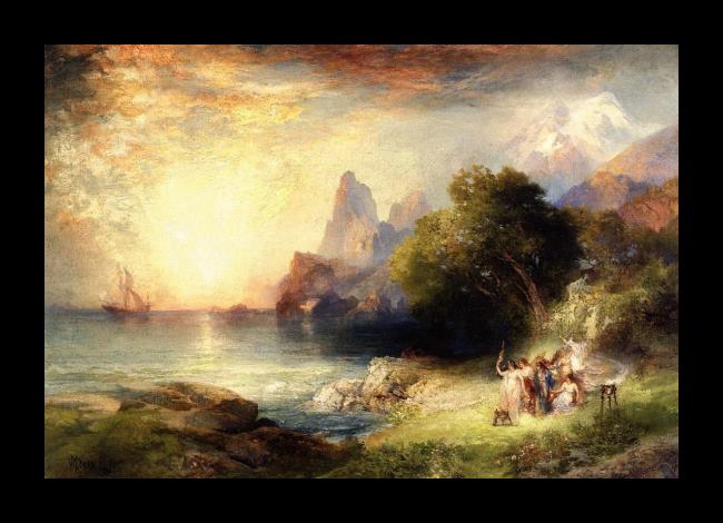 Framed Thomas Moran ulysses and the sirens painting