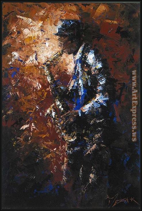 Framed Trevor Mezak blues player painting