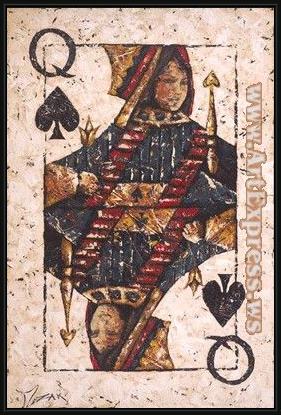 Framed Trevor Mezak queen of spades painting