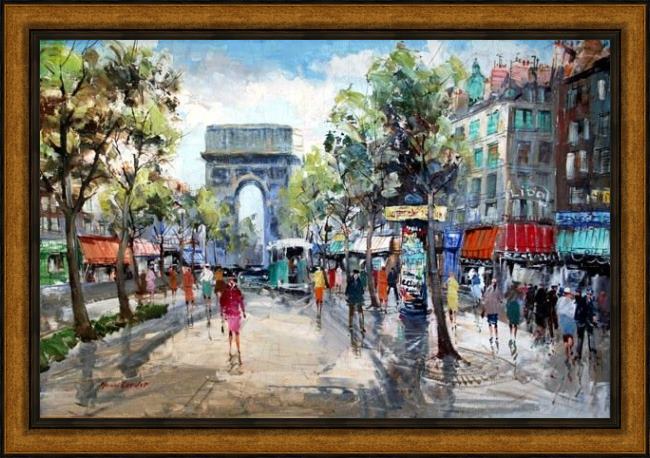 Framed Unknown paris street scene painting