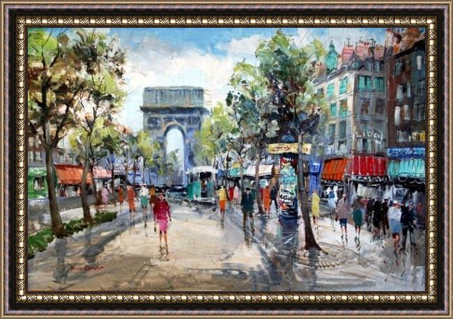 Framed Unknown paris street scene painting