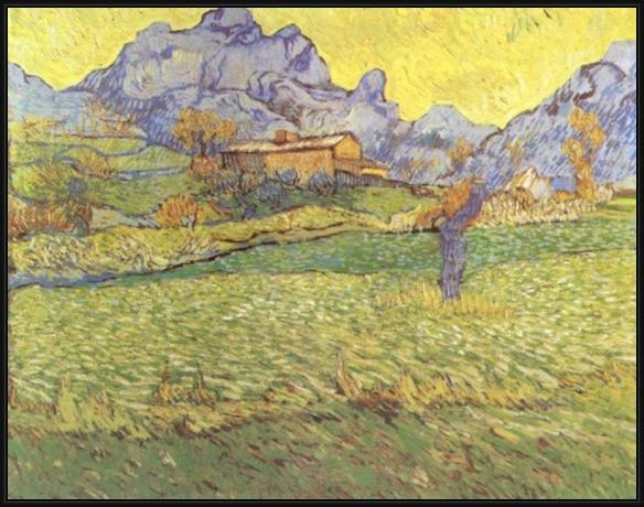 Framed Vincent van Gogh a meadow in the mountains painting
