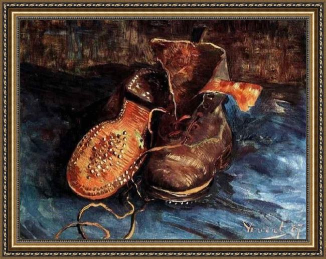 Framed Vincent van Gogh a pair of shoes 2 painting