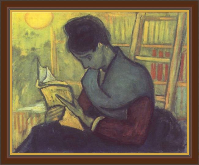 Framed Vincent van Gogh a woman reading painting
