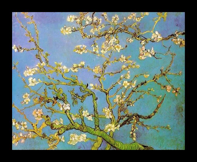 Framed Vincent van Gogh almond branches in bloom painting