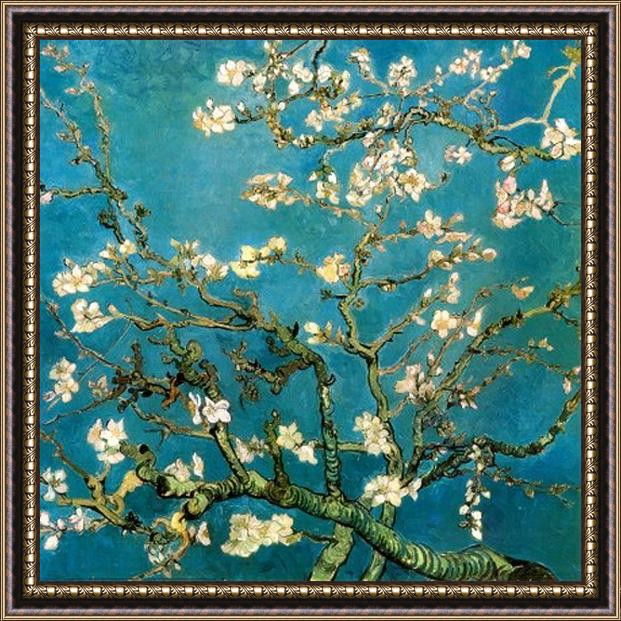 Framed Vincent van Gogh almond branches in bloom 1 painting