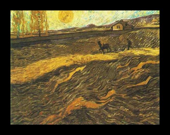 Framed Vincent van Gogh champ et laboureur 1889 painting