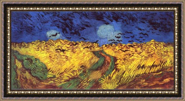 Framed Vincent van Gogh crows over wheat field painting