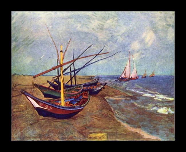 Framed Vincent van Gogh fishing boats on the beach at saints-maries painting
