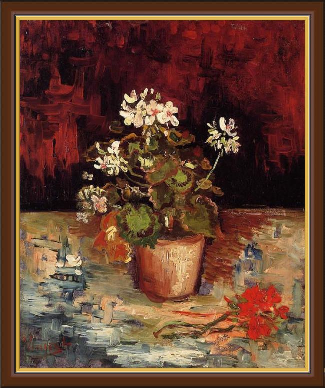 Framed Vincent van Gogh geranium in a flowerpot painting