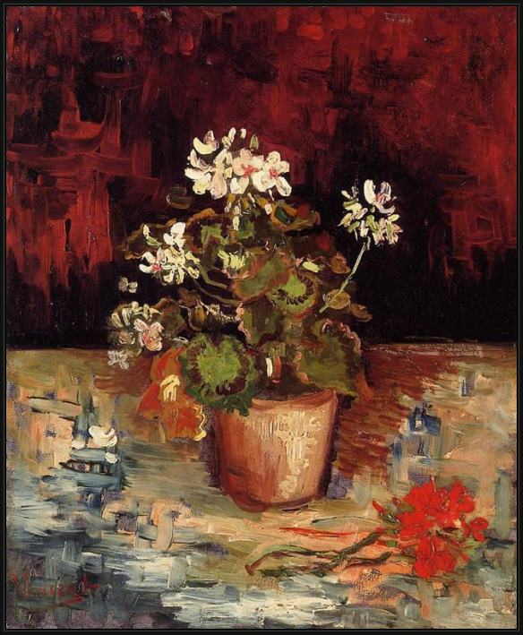 Framed Vincent van Gogh geranium in a flowerpot painting