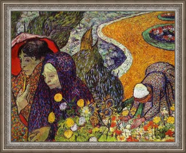 Framed Vincent van Gogh ladies of arles painting