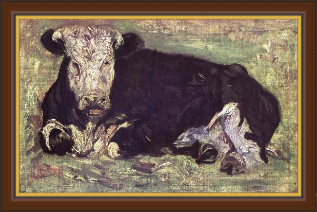 Framed Vincent van Gogh lying cow painting