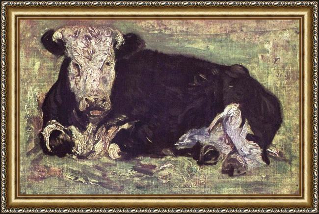 Framed Vincent van Gogh lying cow painting