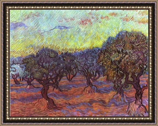 Framed Vincent van Gogh olive grove painting