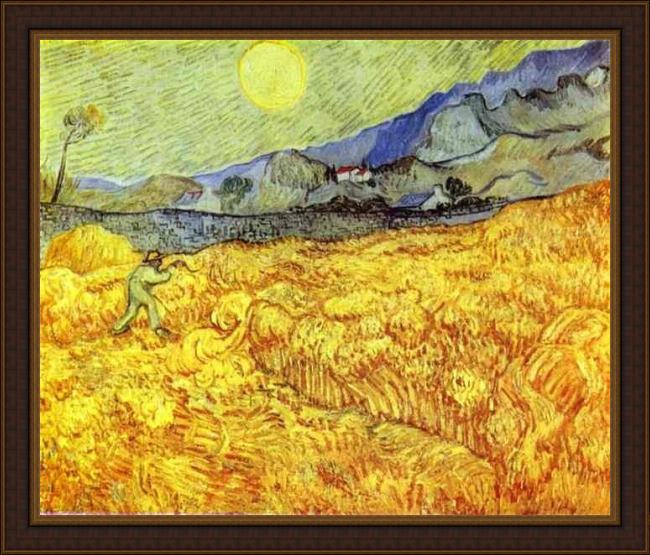 Framed Vincent van Gogh reaper painting