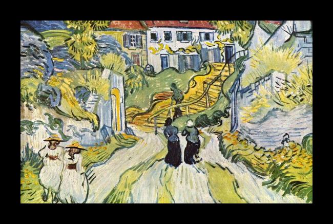 Framed Vincent van Gogh stairway at auvers painting
