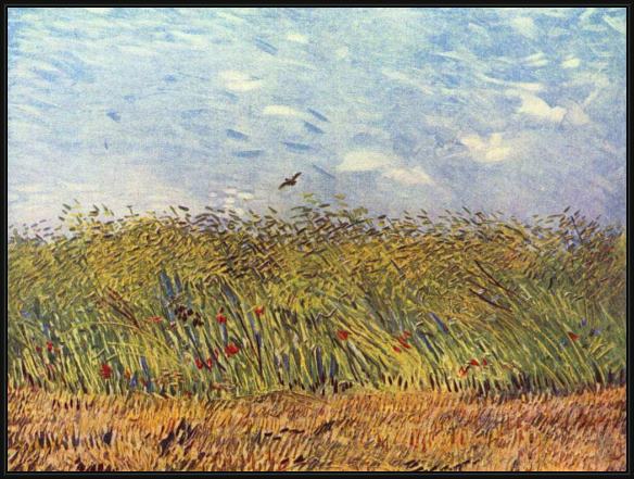 Framed Vincent van Gogh the wheat field with a lark painting