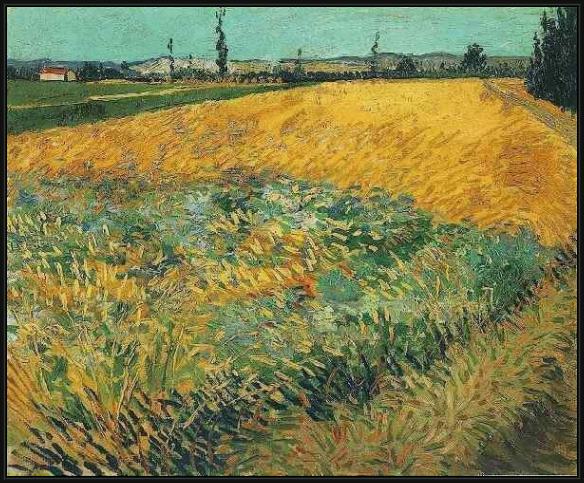 Framed Vincent van Gogh wheat field with the alpilles foothills in the background painting