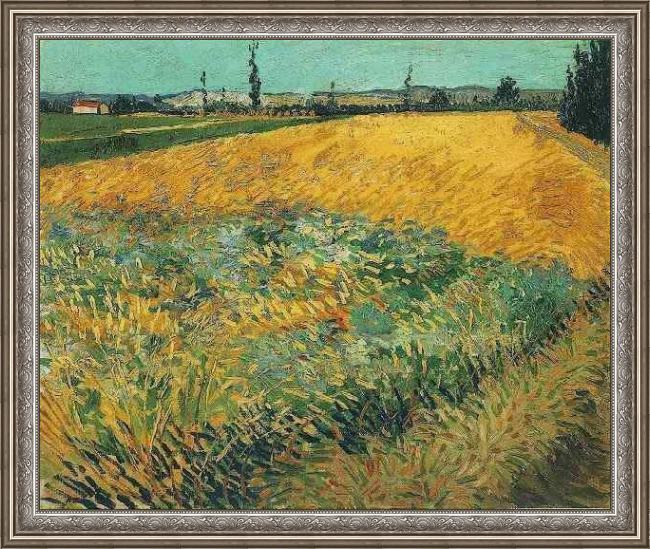 Framed Vincent van Gogh wheat field with the alpilles foothills in the background painting