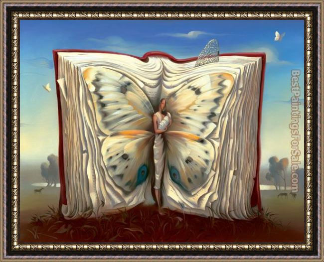 Framed Vladimir Kush book of books painting