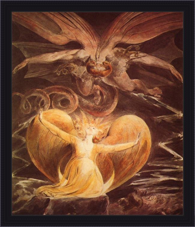 Framed William Blake the great red dragon and the woman clothed with sun painting