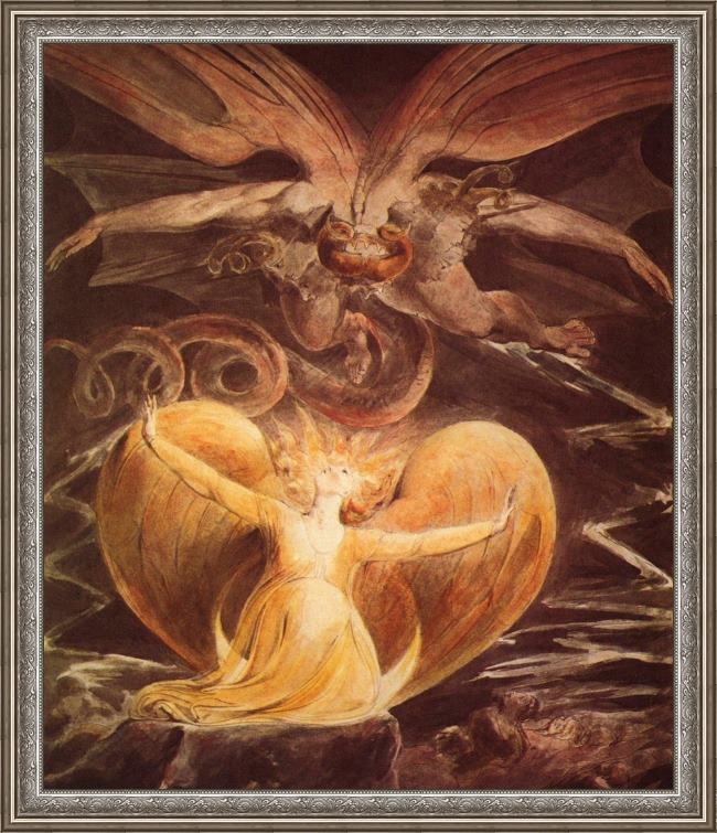 Framed William Blake the great red dragon and the woman clothed with sun painting