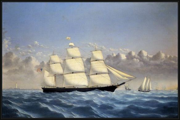 Framed William Bradford clipper ship 'golden west' of boston, outward bound painting
