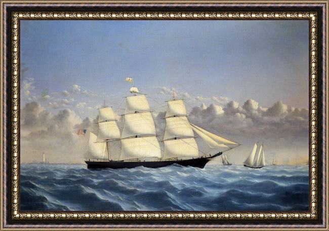 Framed William Bradford clipper ship 'golden west' of boston, outward bound painting
