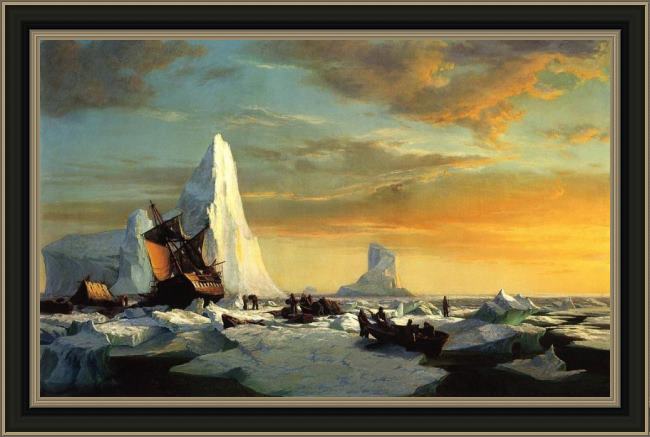 Framed William Bradford whalers trapped by arctic ice painting