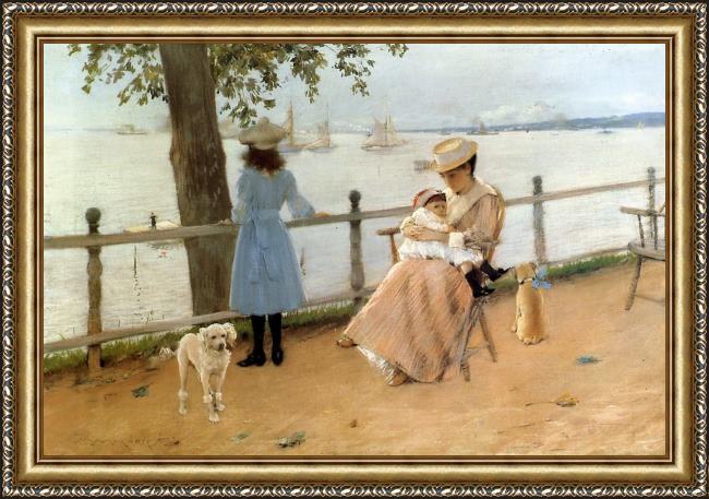 Framed William Merritt Chase afternoon by the sea aka gravesend bay painting