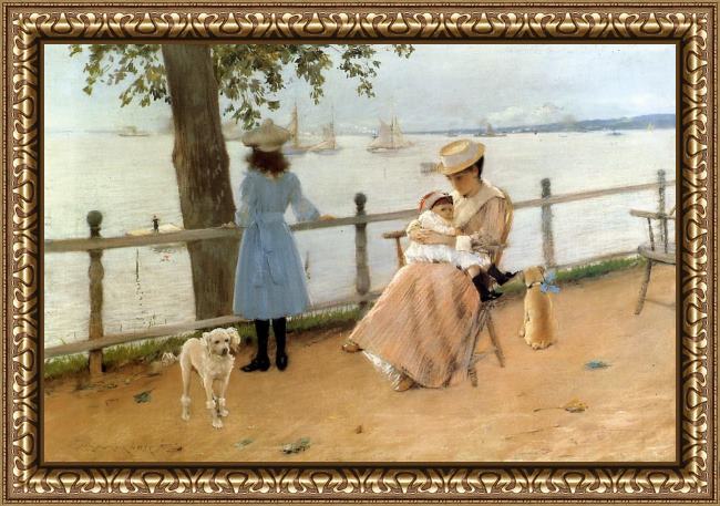 Framed William Merritt Chase afternoon by the sea aka gravesend bay painting