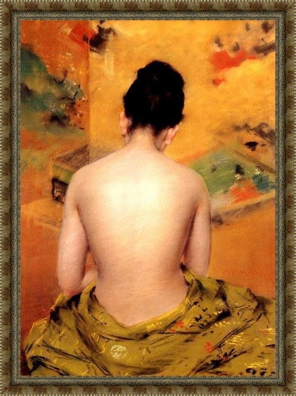 Framed William Merritt Chase back of a nude painting