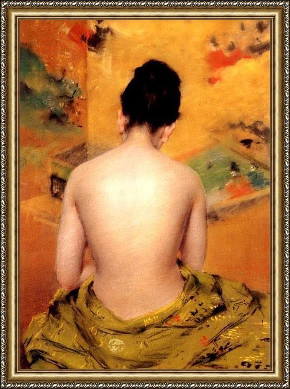 Framed William Merritt Chase back of a nude painting