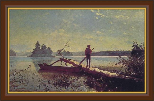 Framed Winslow Homer an adirondack lake painting