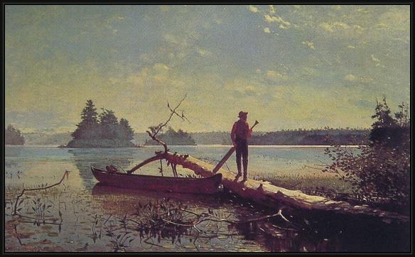 Framed Winslow Homer an adirondack lake painting