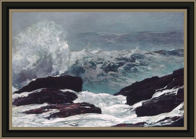 Framed Winslow Homer maine coast painting