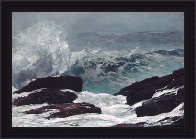 Framed Winslow Homer maine coast painting