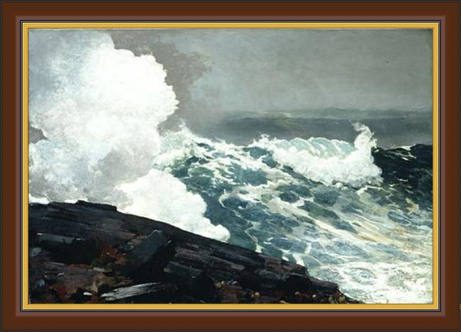 Framed Winslow Homer northeaster painting