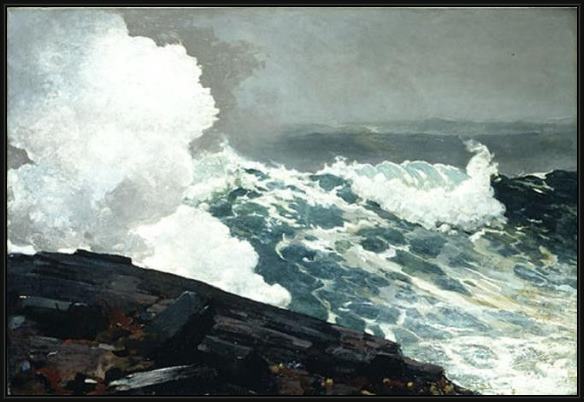 Framed Winslow Homer northeaster painting