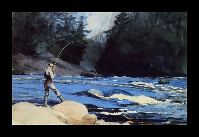 Framed Winslow Homer quananiche lake st. john painting