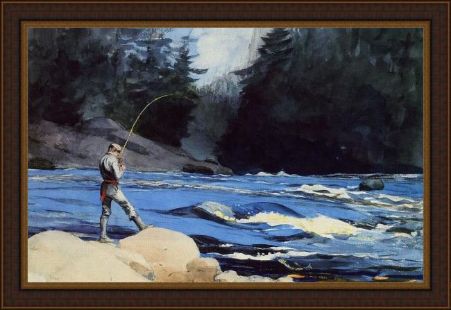 Framed Winslow Homer quananiche lake st. john painting