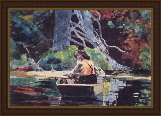 Framed Winslow Homer the red canoe painting