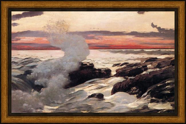Framed Winslow Homer west point prout's neck painting