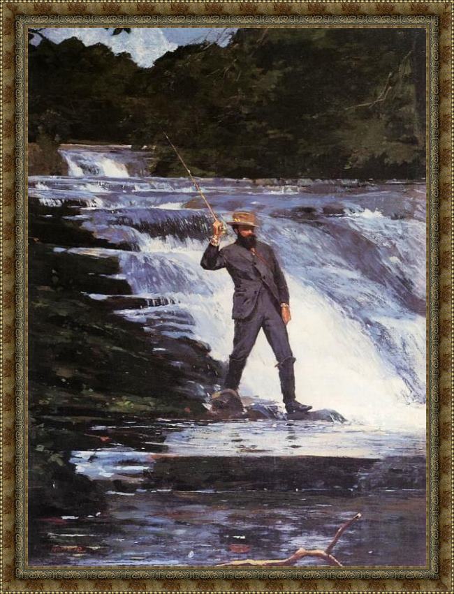 Framed Winslow Homer winslow the angler painting