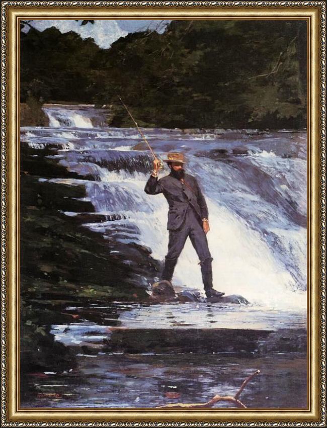 Framed Winslow Homer winslow the angler painting