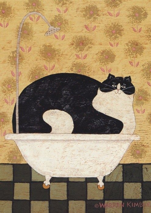 Warren Kimble Cat in Hot Tin Tub Painting 50% off - ArtExpress.ws